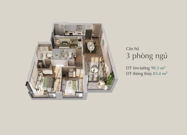 Mặt bằng căn 3 phòng ngủ
